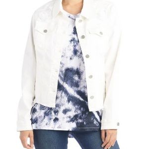 Coco & Carmen OMG Super Stretch Fringe Jean Jacket L/XL distressed white